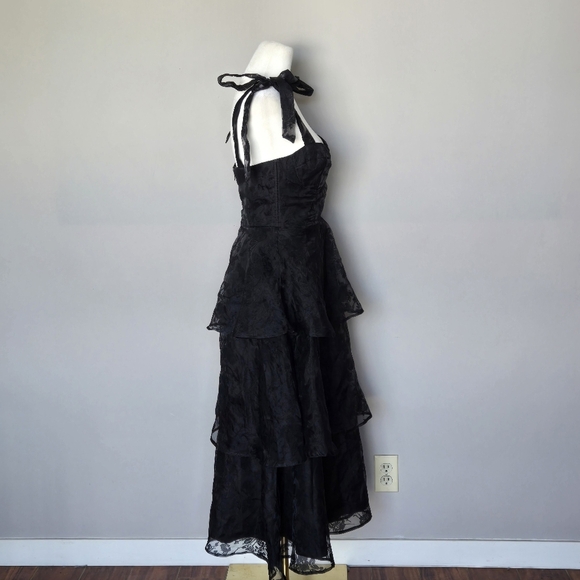 Lulu's Glamorous Sweetie Black Burnout Tie-Strap Bustier Midi Dress Size S - Picture 8 of 15